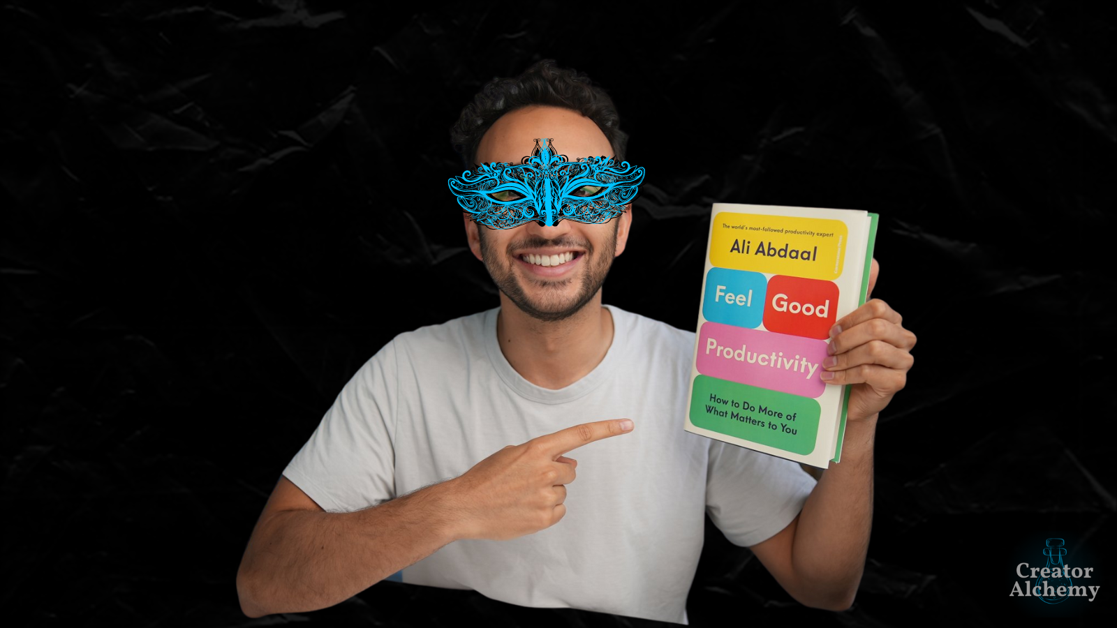Ali Abdaal wearing a mask symbolizing imposter syndrome